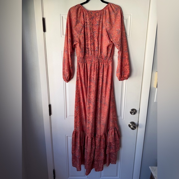 CHAUDRY SIZE M MAXI DRESS BOHO PAISLEY bohemian coral tiered‎ ruffle - Picture 3 of 3